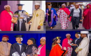 On Tuesday, Zahra B. Buhari, one of the daughters of Nigerian President, Muhammadu Buhari graduated with a first-class degree from a university in the United Kingdom. The good news was shared by her mother, Aisha Buhari via Facebook. Sharing the photos from the graduation ceremony, Aisha wrote; “Congratulations to Mrs. Zahra B Buhari on your graduation with First Class Honors in Architectural Science. Wishing you all the best,” she posted. This comes amid an industrial action embarked on by public university lecturers across the country over Nigerian government and the academic staff union’s failure to reach an agreement. Zahra’s graduation 