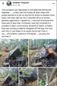 Woman Reportedly Dies In Car Accident While Chasing Husband And Side Chick In Calabar