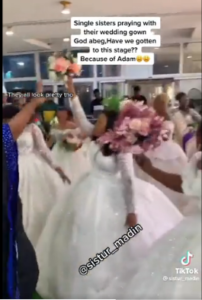 Single Ladies Searching For Husbands Rock Wedding Gowns To Church As Pastor Makes Them Dance (Video)