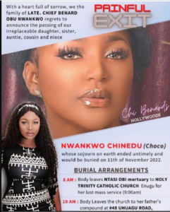 Actress Chi Bernards Set For Burial 7 Months After Her Death (See Burial Arrangement)