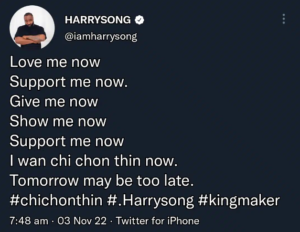 Love Me Now, Tomorrow May Be Too Late – Singer, Harrysong Urges Fans1