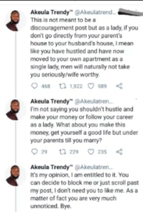 Men Will Not Take You Serious If You Rent Your Own House – Man Advises Single Ladies To Live With Parents