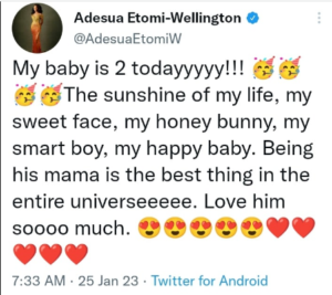 “Being His Mama Is The Best Thing In The Universe” Actress, Adesua Etomi Celebrates Son On His 2nd Birthday