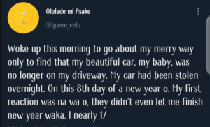 Nigerian Lady Narrates How She Tracked Down Her Stolen Car Without The Help Of Police