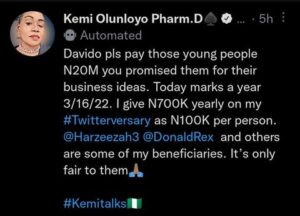 The Man Is Still Mourning – Fans Drags Kemi Olunoyo To Filth For Calling Out Davido Over Failure To Fulfill A 20 Million Naira Pledge