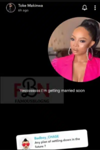 Toke Makinwa getting married