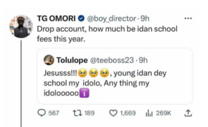 “Drop Out’ — TG Omori Advises Fan Who Pleaded For N850K School Fees