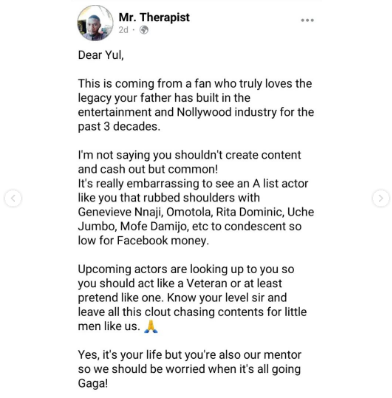 It's Really Embarrassing To See An A List Actor Condescend So Low For Facebook Money – Fan Of Actor Yul Edochie Writes An Open Letter To Him 1