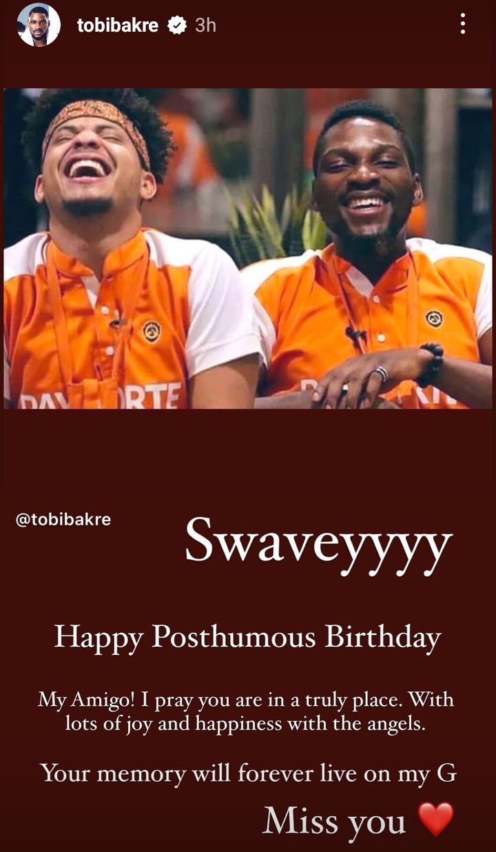 "Your memory will forever live on my G" Tobi Bakre emotional as he celebrates the Late Rico Swavey's posthumous birthday