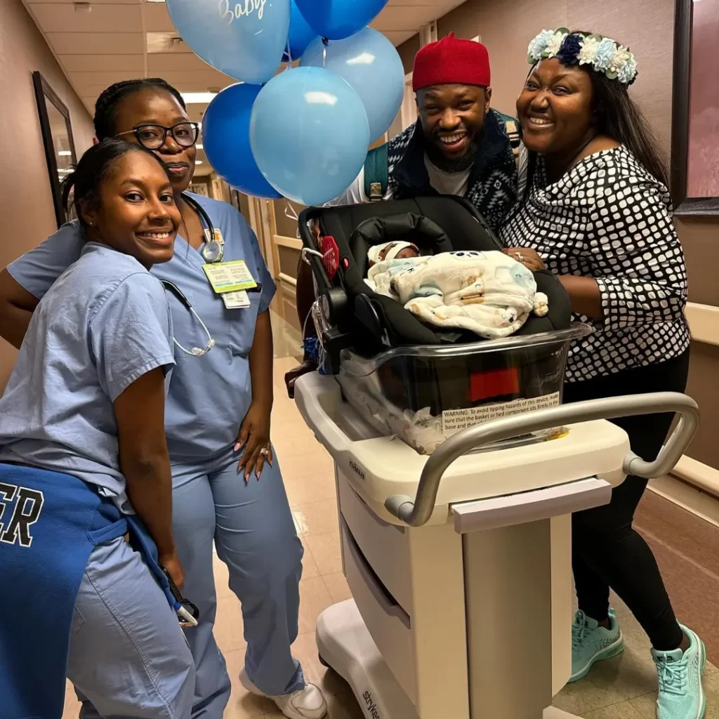 “A Gift of Love and Absolute Joy” Stan Nze and wife, Blessing rejoices as they welcomes first child (Photos + Video)