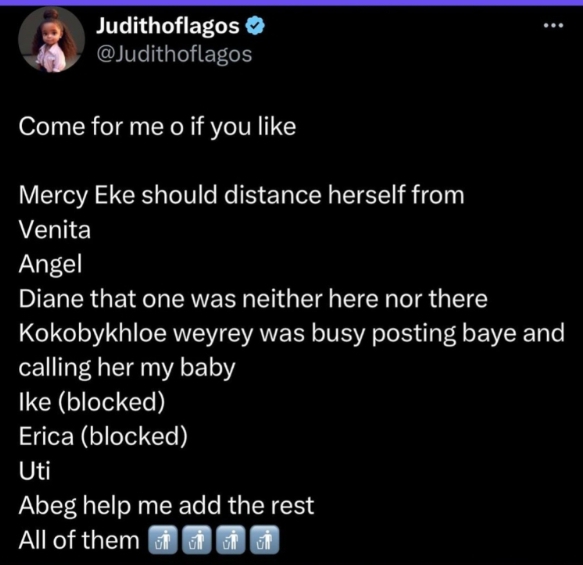 “Re-evaluate Your Friends”- Frodd Tells Mercy Eke, Fan Lists Names Of Celebrities She Should Avoid