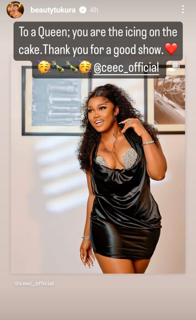 "You're the icing on the cake Queen" BBNaija's Beauty Tukura shower praises on Ceec