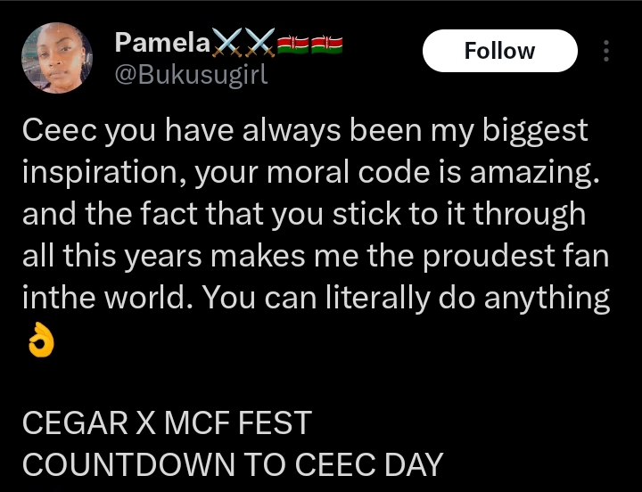 "You have always been my biggest inspiration" Fan sends heartfelt message to Ceec, expresses pride in her Moral code