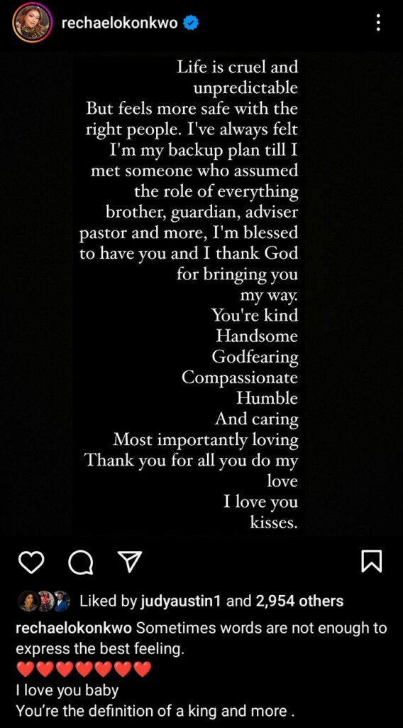 "I thank God for bringing you my way baby" Actress, Rachael Okonkwo writes an emotional note to her Mystery lover