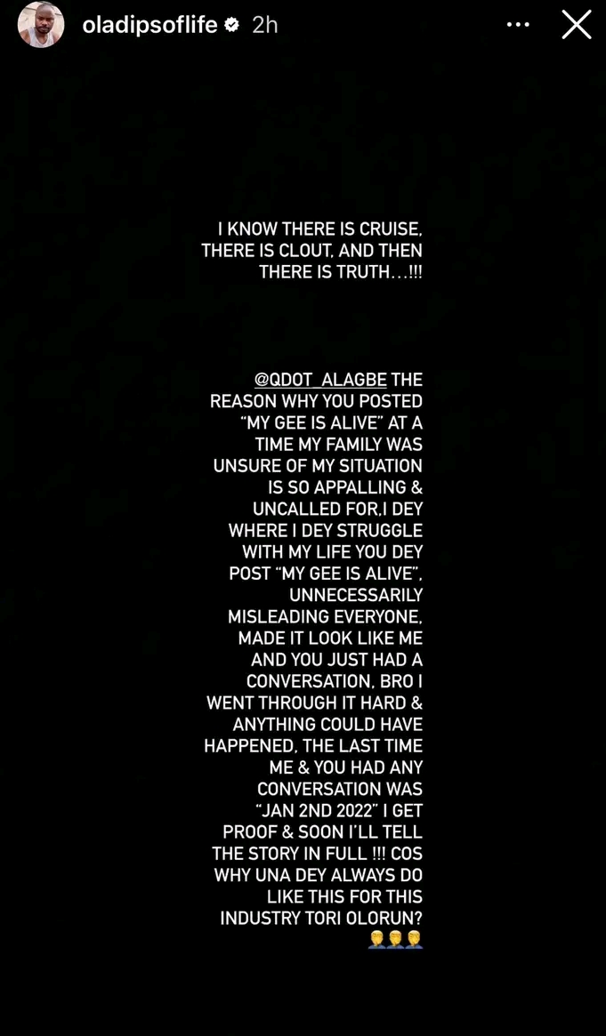 "Shebi nah person wey even dey healthy dey remember social media" Oladips finally addresses allegation about him faking his death