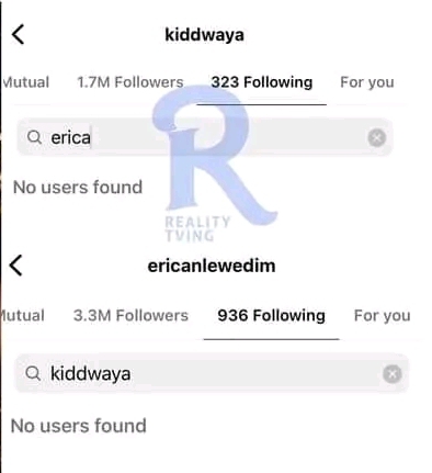 BBNaija’s Erica Nlewedim and Kiddwaya unfollow each other for the third time