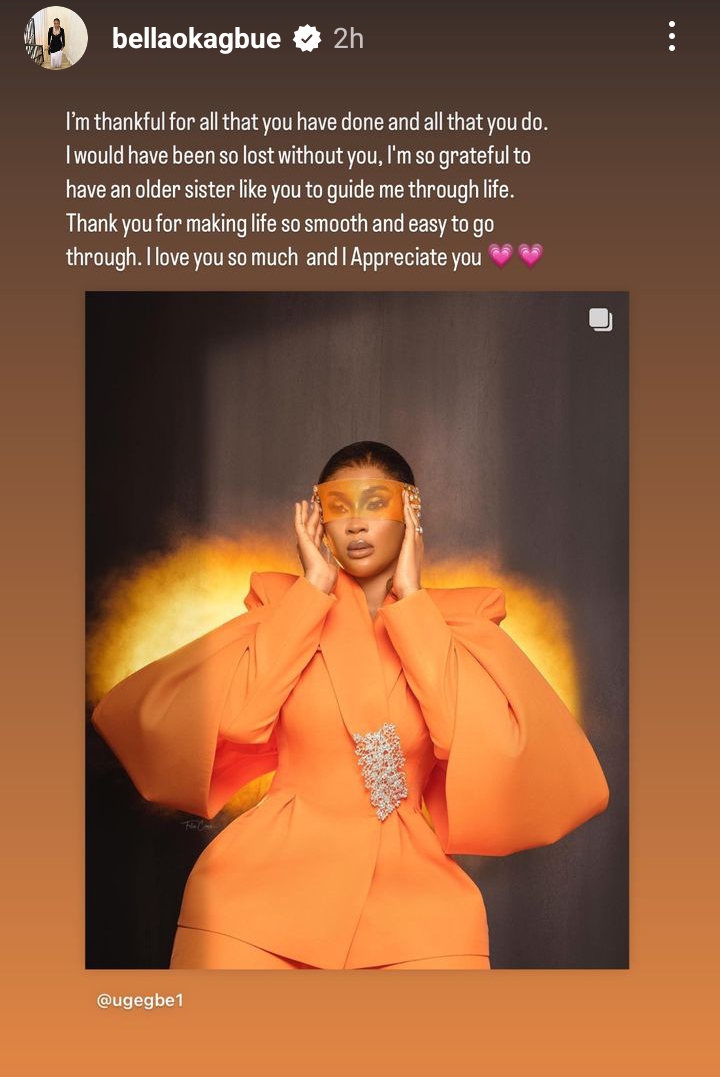 "You're one of the biggest blessings in my life, my best friend" BBNaija's Bella Okagbue pens sweet note to her elder sister and Flavour's wife, Sandra on her birthday